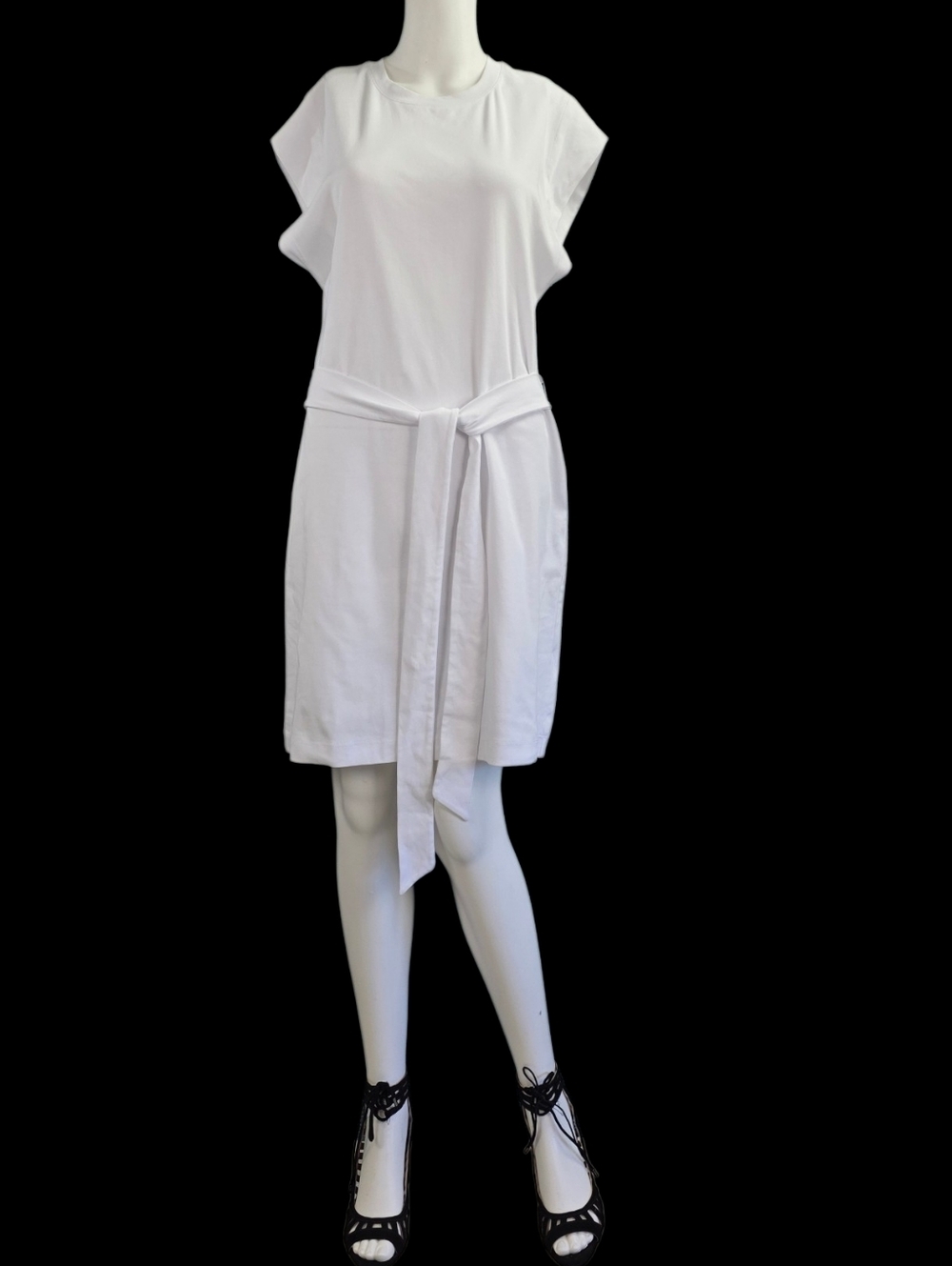Vince Tie Belt Muscle Dress, Optic White